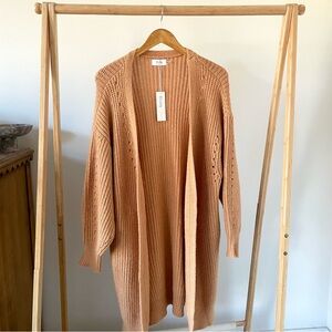 NWT Chunky Knit Longline Duster Open Cardigan in Camel Tan - S/M